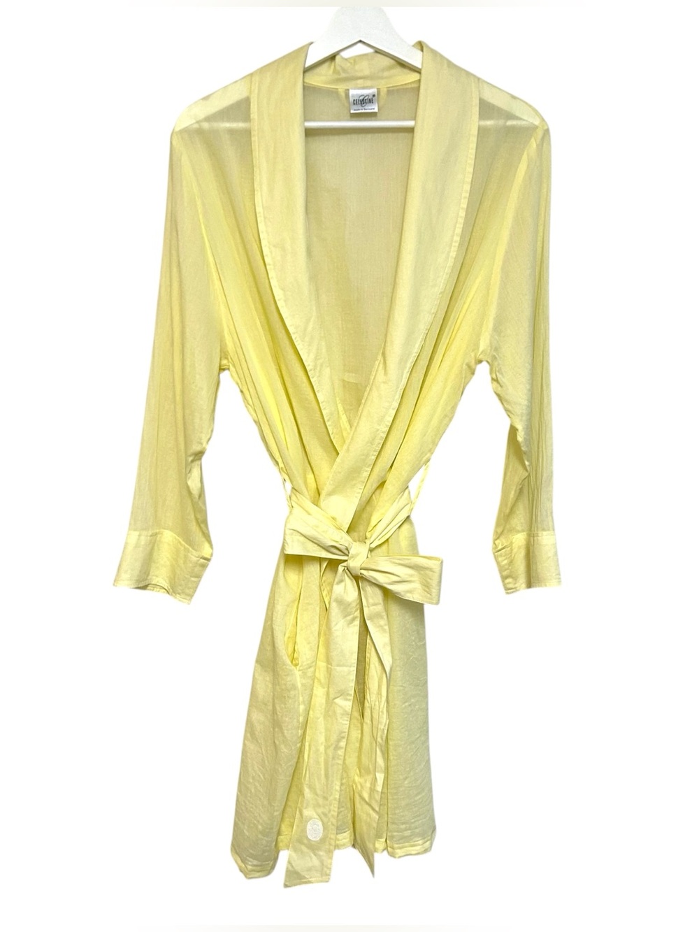 Celestine Germany OS cotton shirt robe butter yellow sheer tie waste lightweight